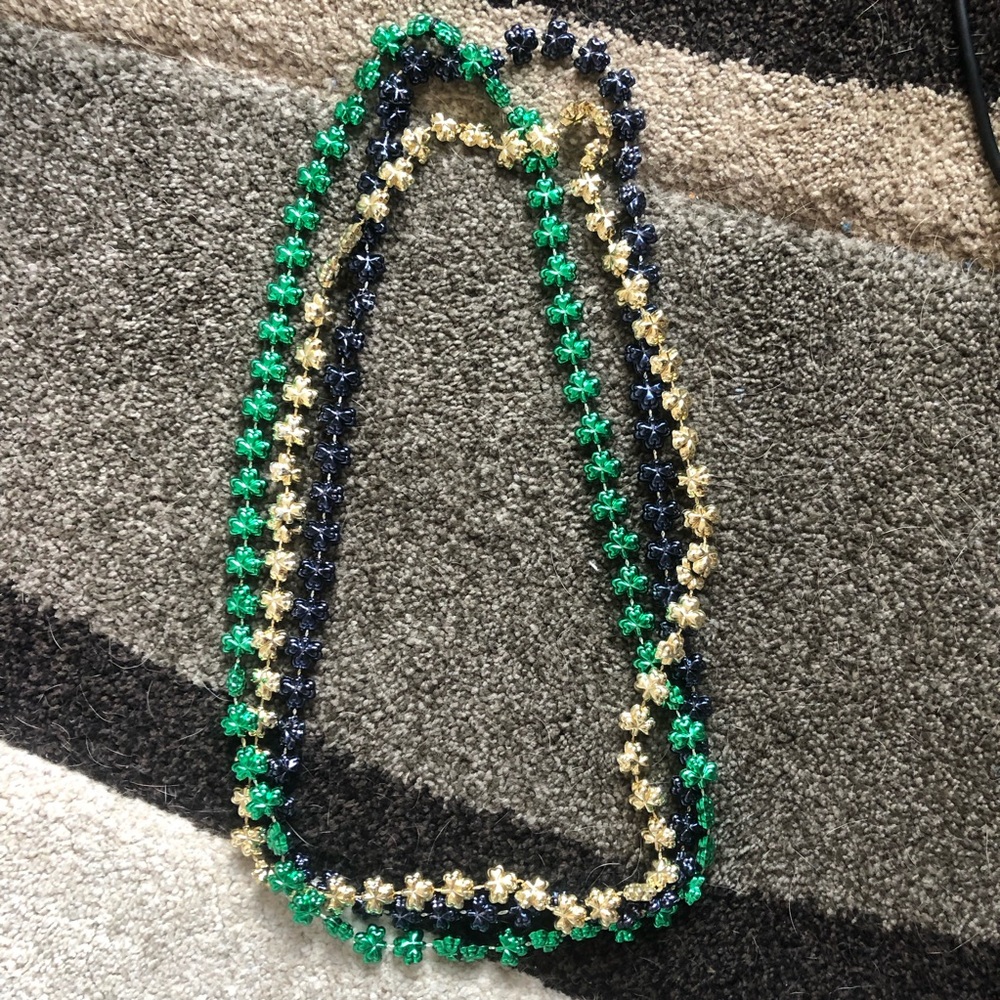 Notre dame four leaf clover three gameday beads- bead necklaces navy gold green
